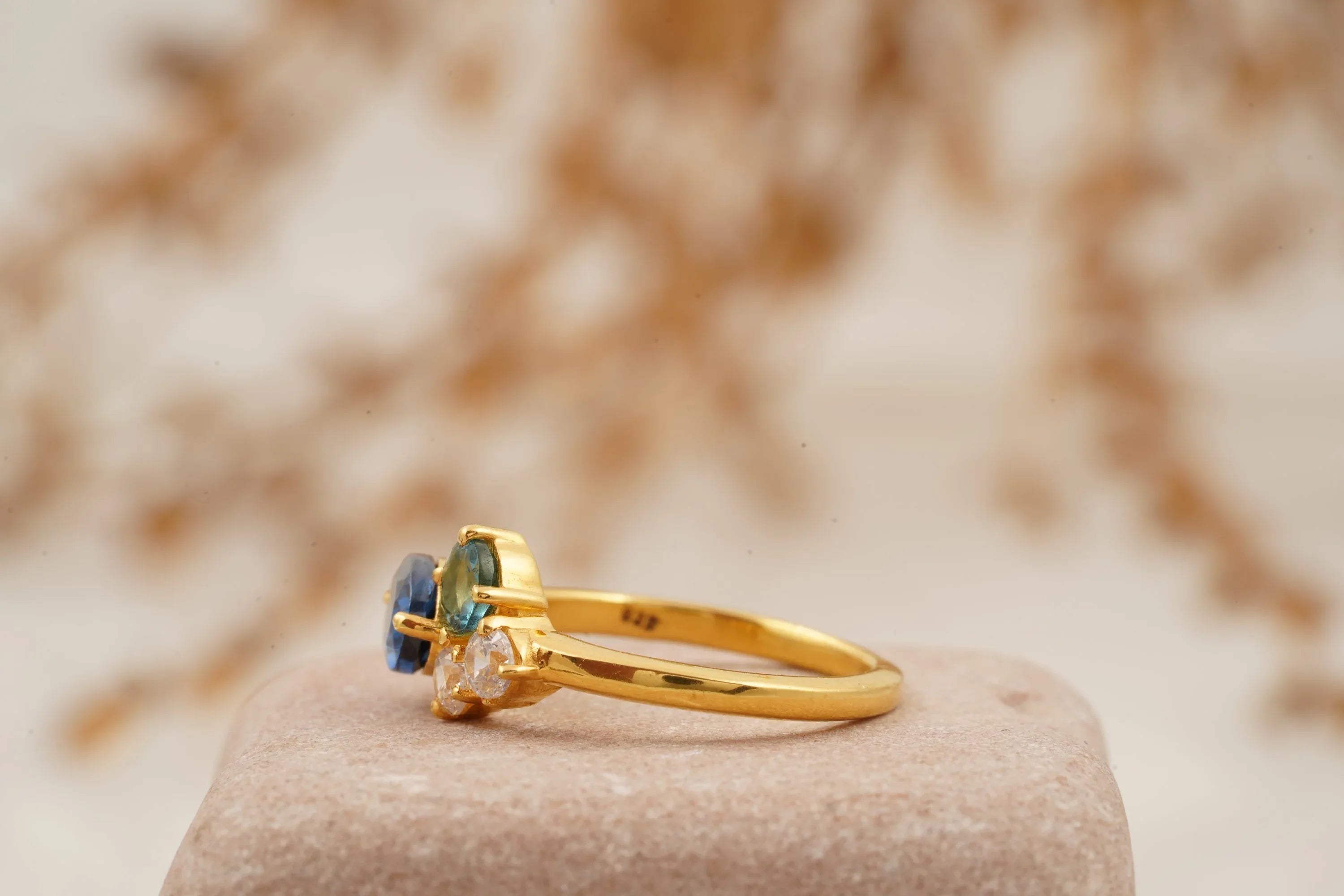 Cluster Sapphire Multi-Stone Stacking 14K Yellow Gold Ring - MinimalistJewels