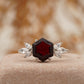 Hexagon Cut Red Garnet Marquise Cut Cluster Engagement Ring