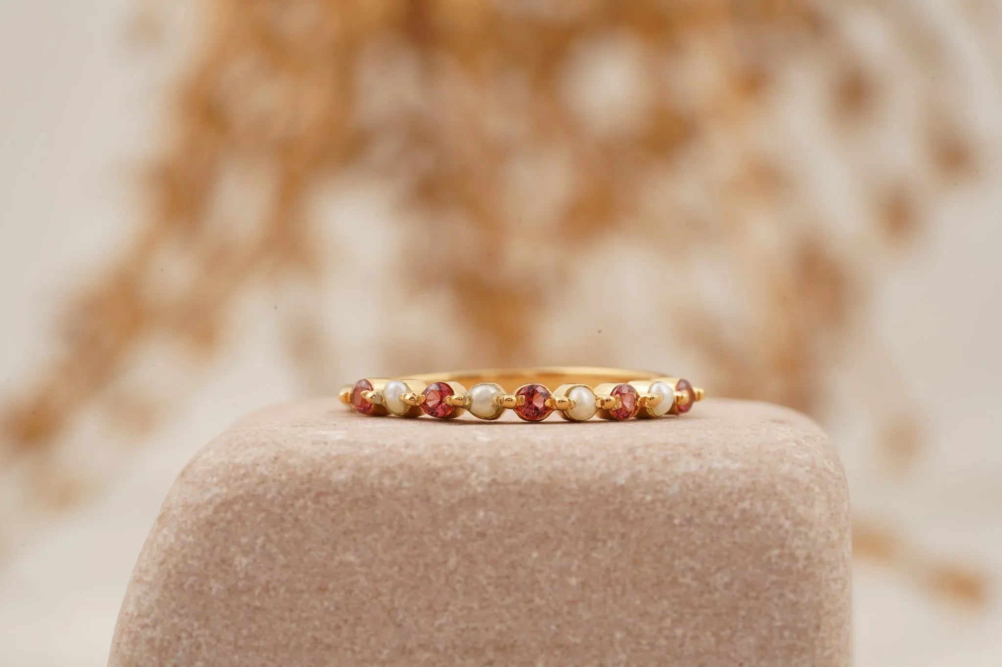 Pearl And Garnet Stacking Matching Birthstone Wedding Band - MinimalistJewels