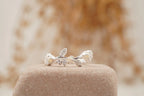 Pearl Leaf Floral Halo Diamond Art Deco Wedding Band - MinimalistJewels