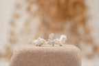 Pearl Leaf Floral Halo Diamond Art Deco Wedding Band - MinimalistJewels
