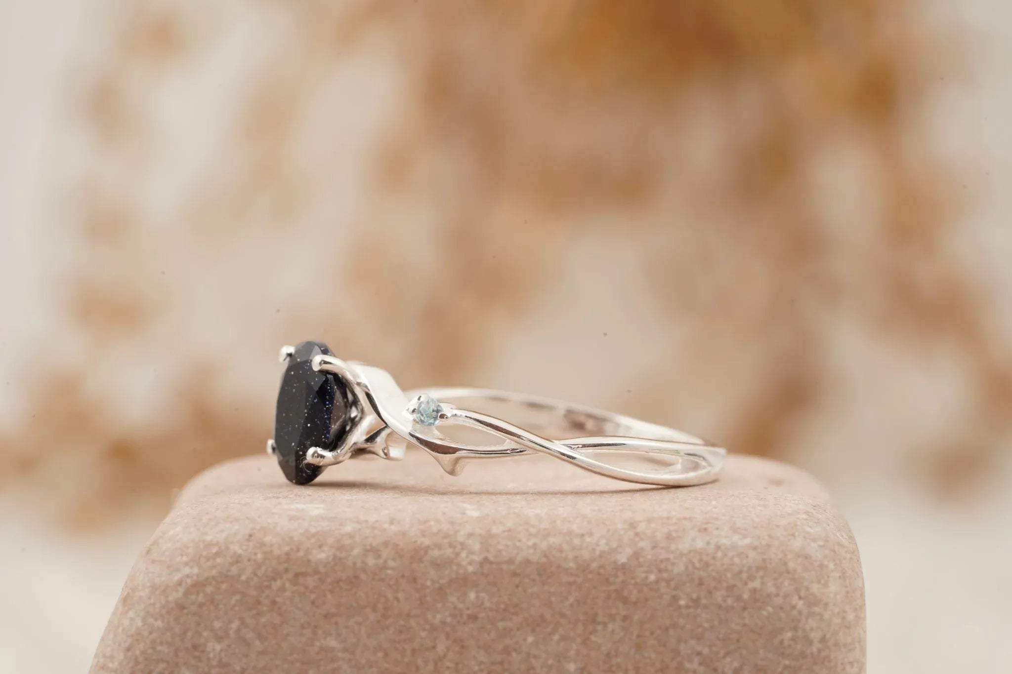 Oval Galaxy Sandstone Twig Engagement Ring - MinimalistJewels
