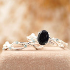 Oval Blue Sandstone Engagement Ring Women - MinimalistJewels