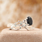 Oval Blue Sandstone Engagement Ring Women - MinimalistJewels