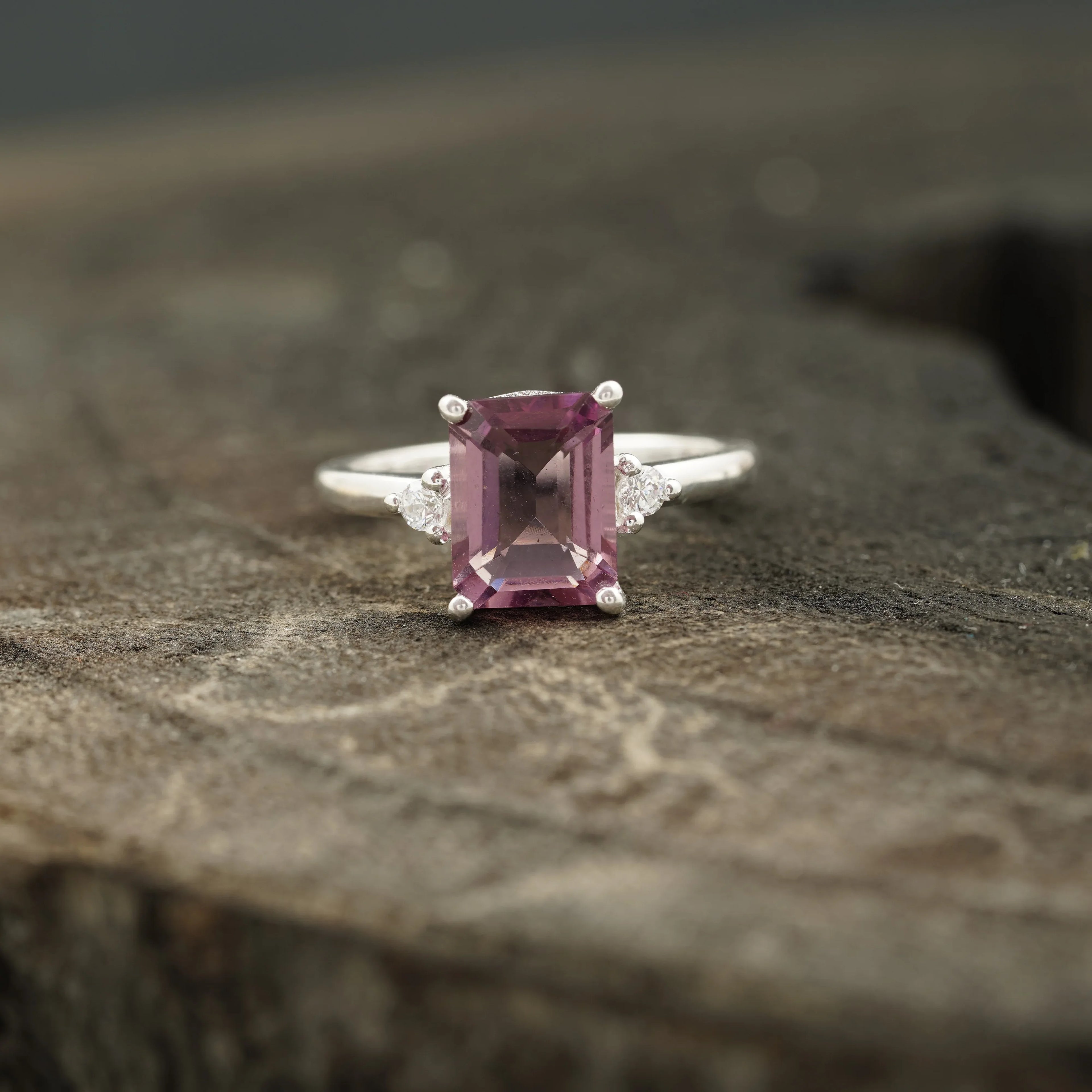Emerald Cut Pink Tourmaline Ring - MinimalistJewels