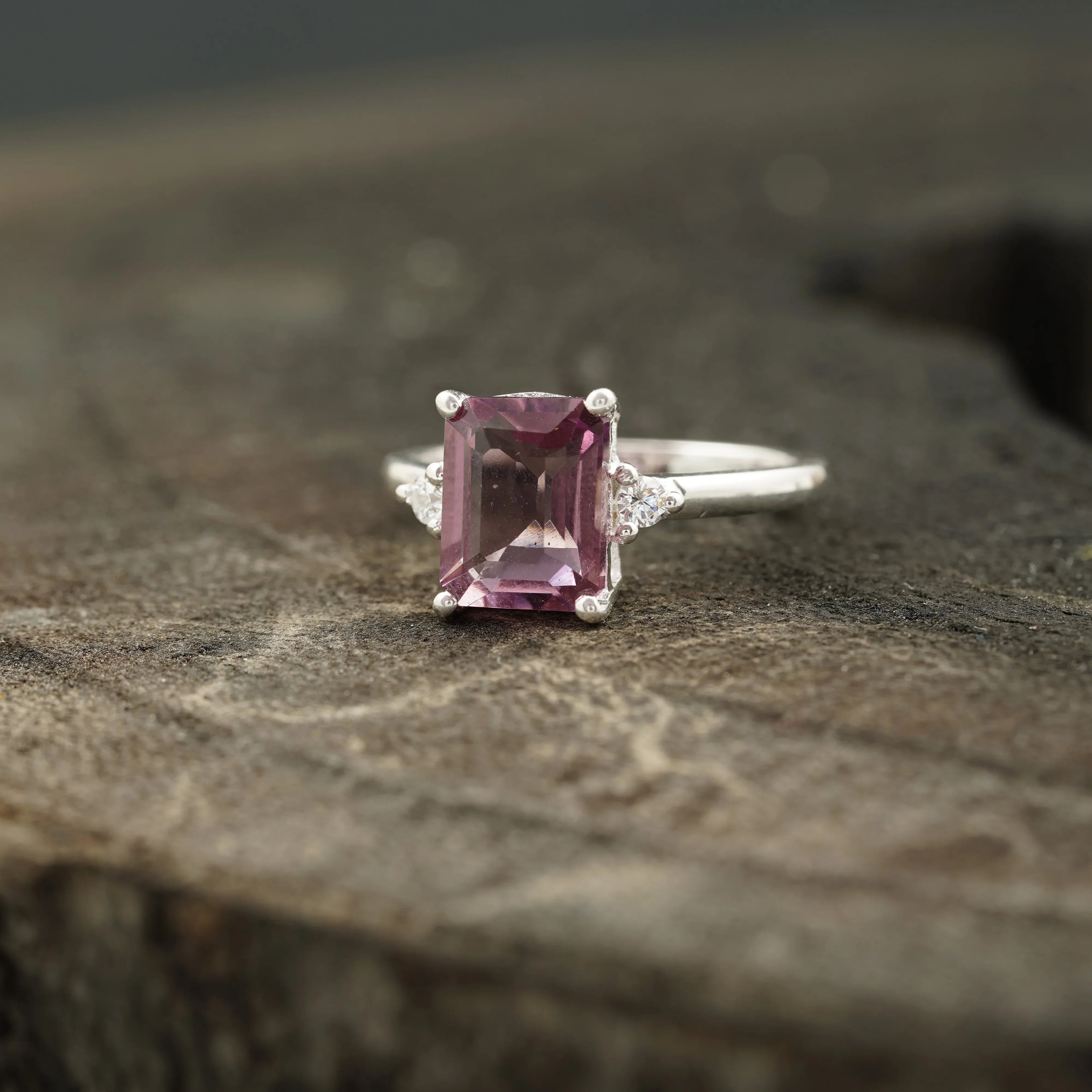Emerald Cut Pink Tourmaline Ring - MinimalistJewels