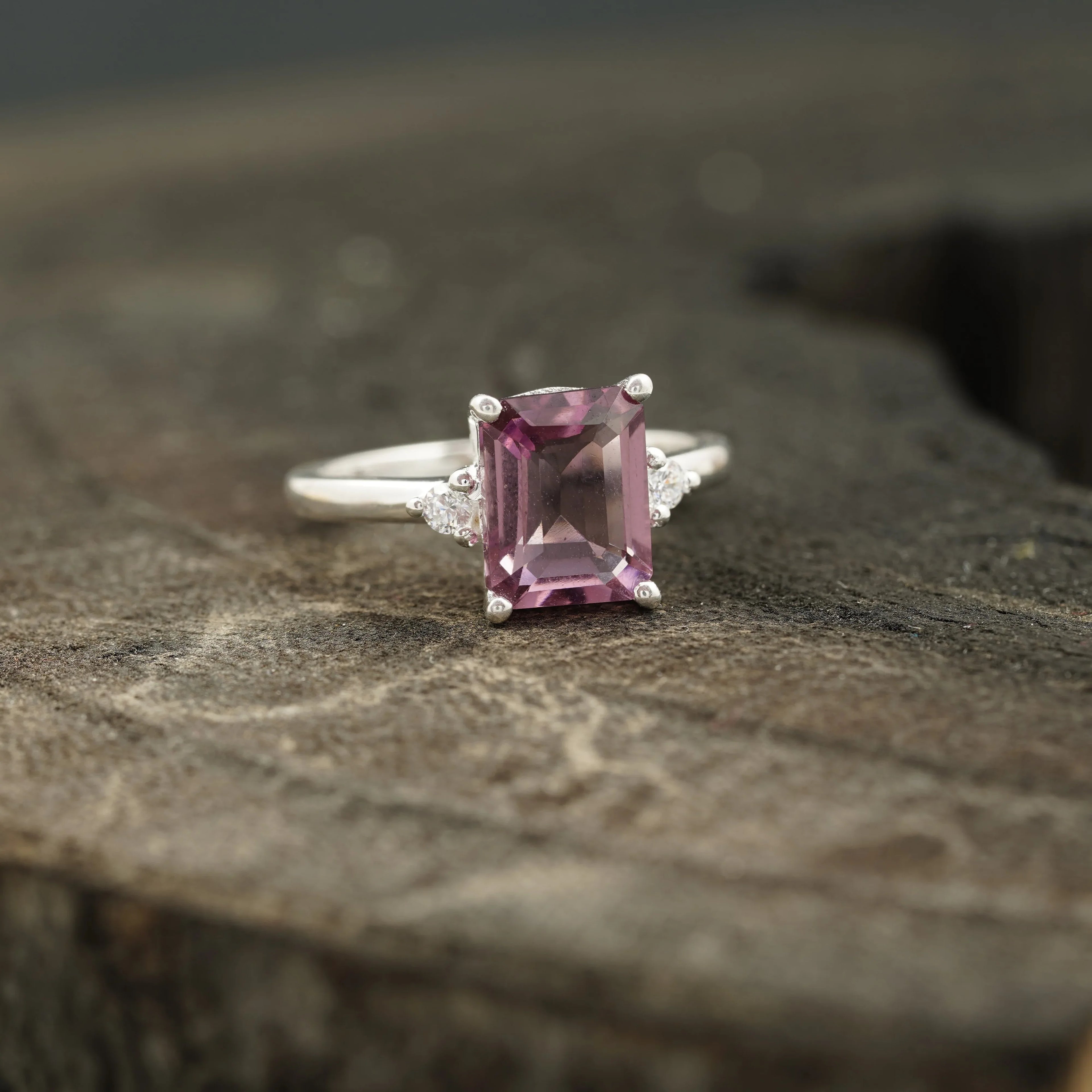 Emerald Cut Pink Tourmaline Ring - MinimalistJewels
