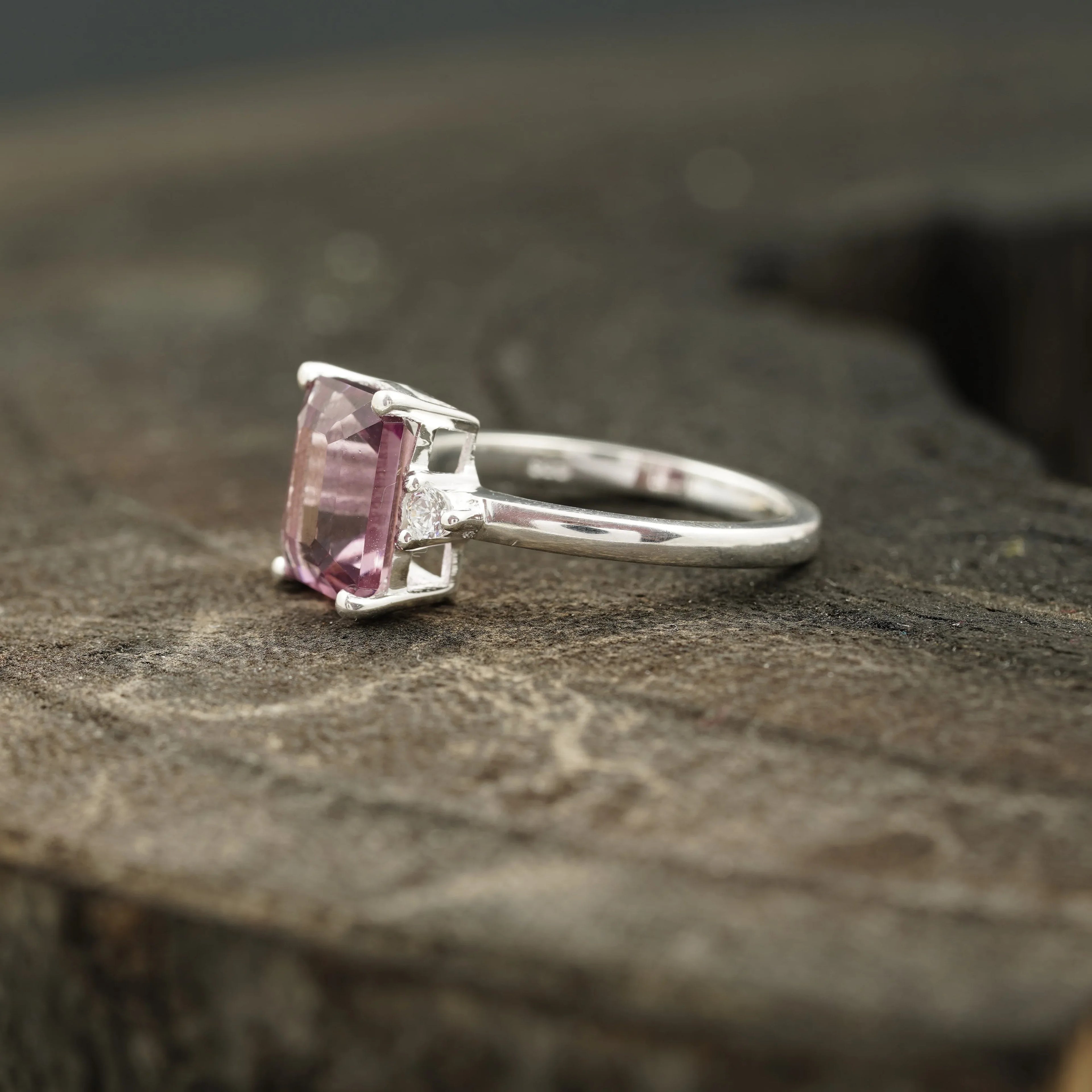 Emerald Cut Pink Tourmaline Ring - MinimalistJewels