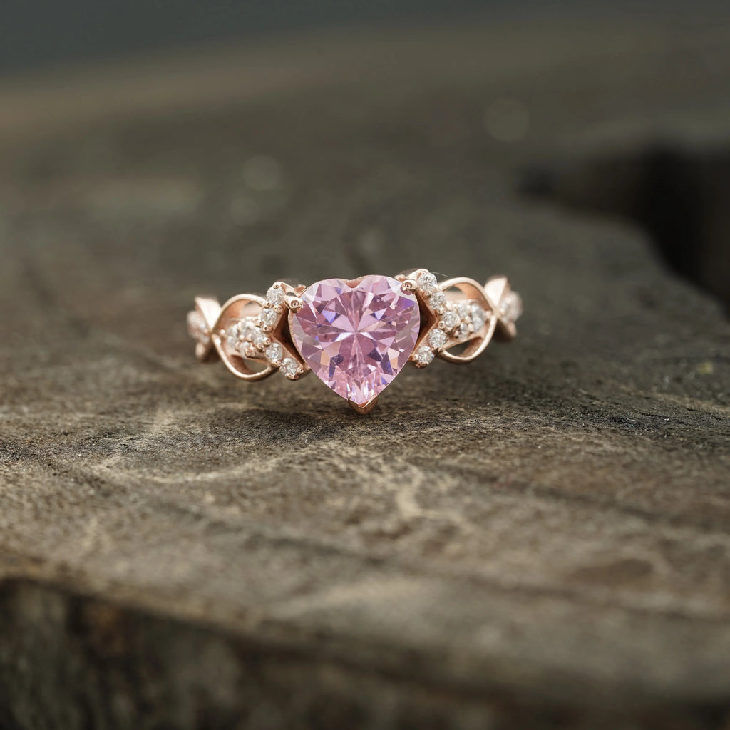 Heart Shaped Pink Sapphire Twisted Engagement Ring - MinimalistJewels