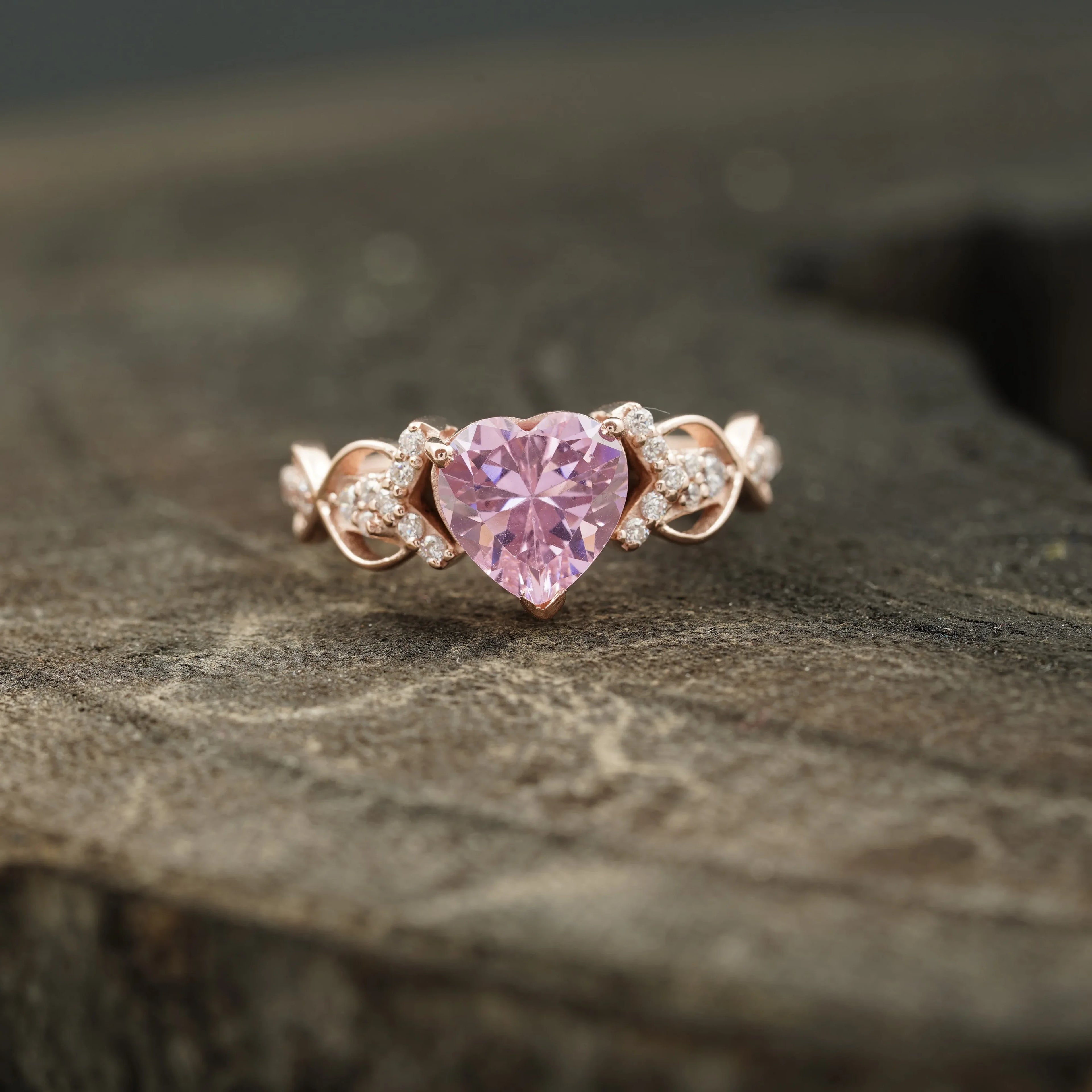 Heart Shaped Pink Sapphire Twisted Engagement Ring - MinimalistJewels