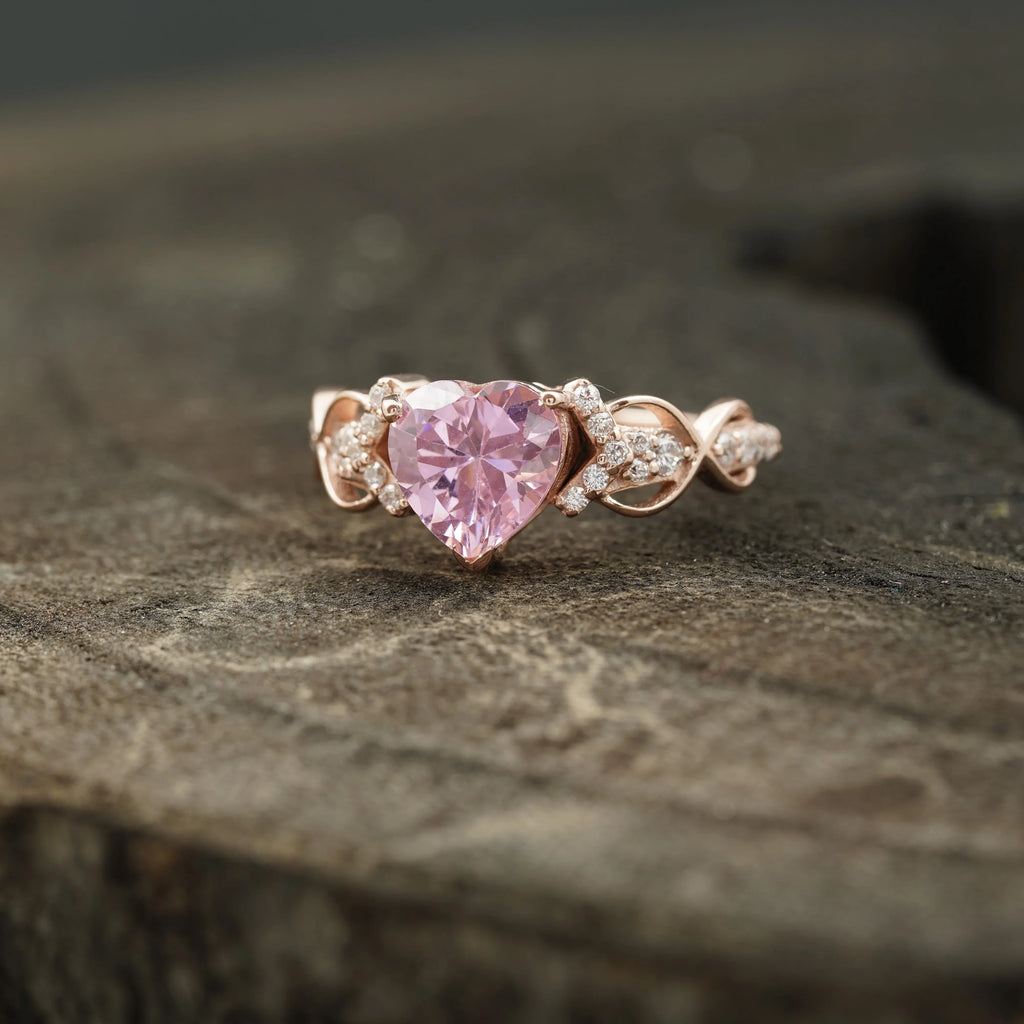 Heart Shaped Pink Sapphire Twisted Engagement Ring - MinimalistJewels