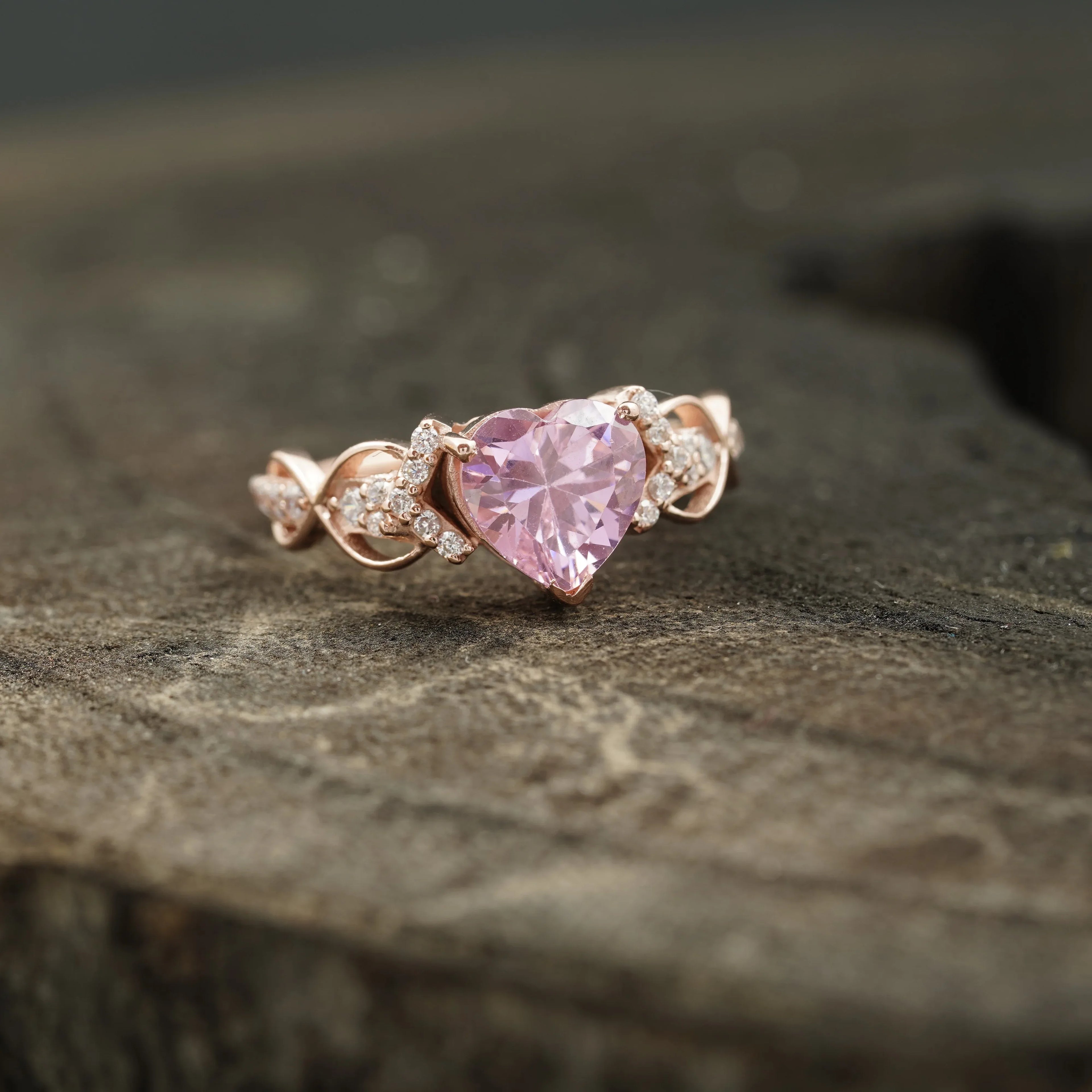 Heart Shaped Pink Sapphire Twisted Engagement Ring - MinimalistJewels