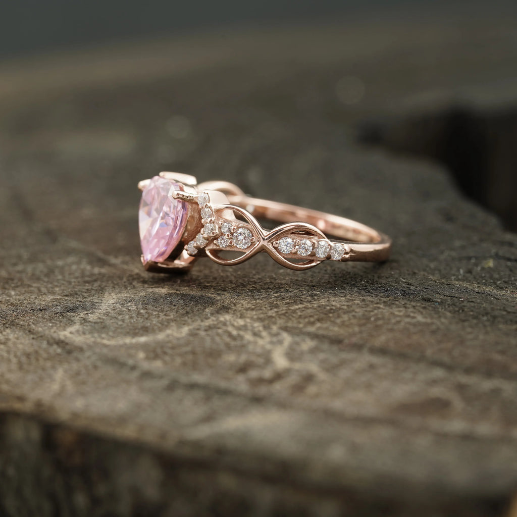 Heart Shaped Pink Sapphire Twisted Engagement Ring - MinimalistJewels