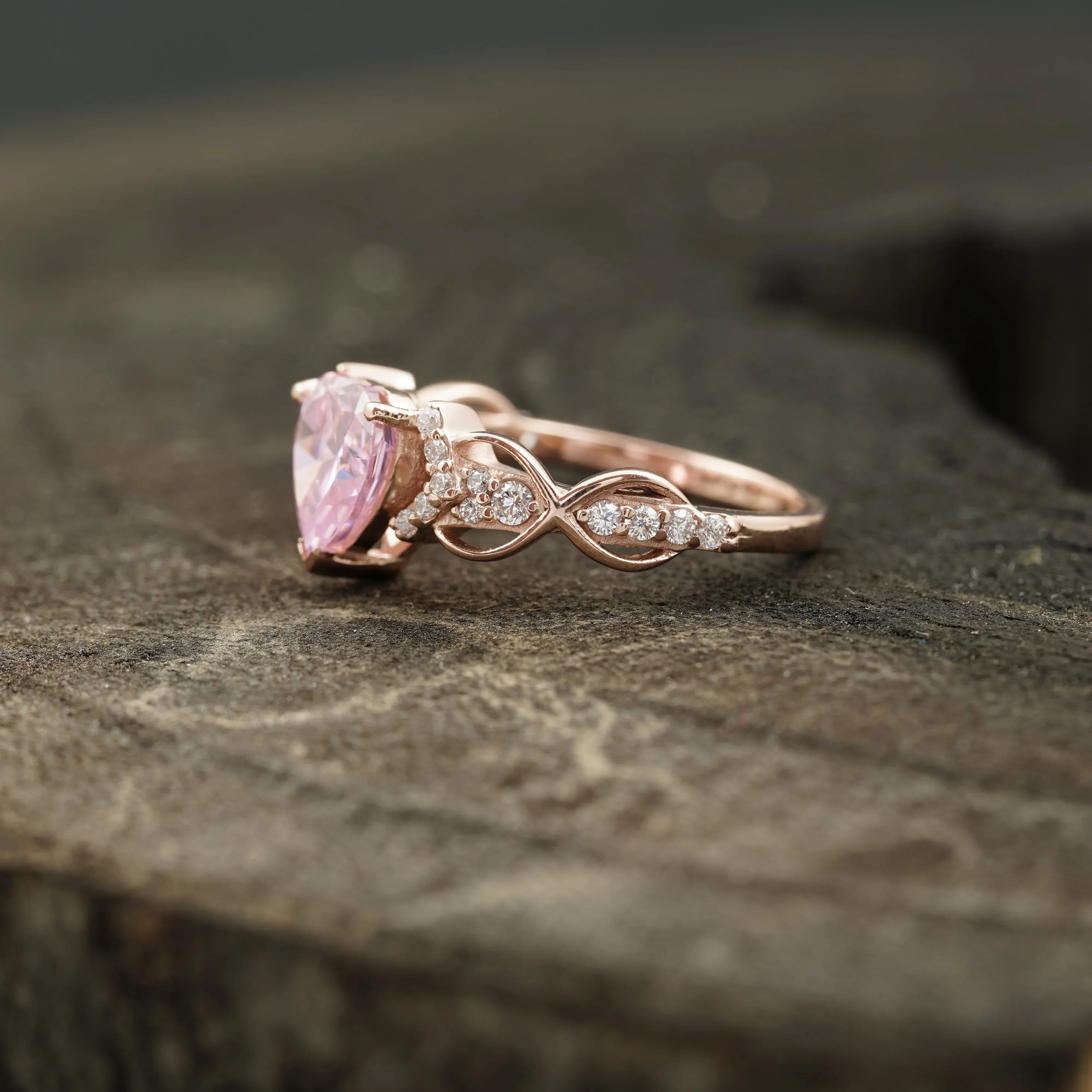 Heart Shaped Pink Sapphire Twisted Engagement Ring - MinimalistJewels