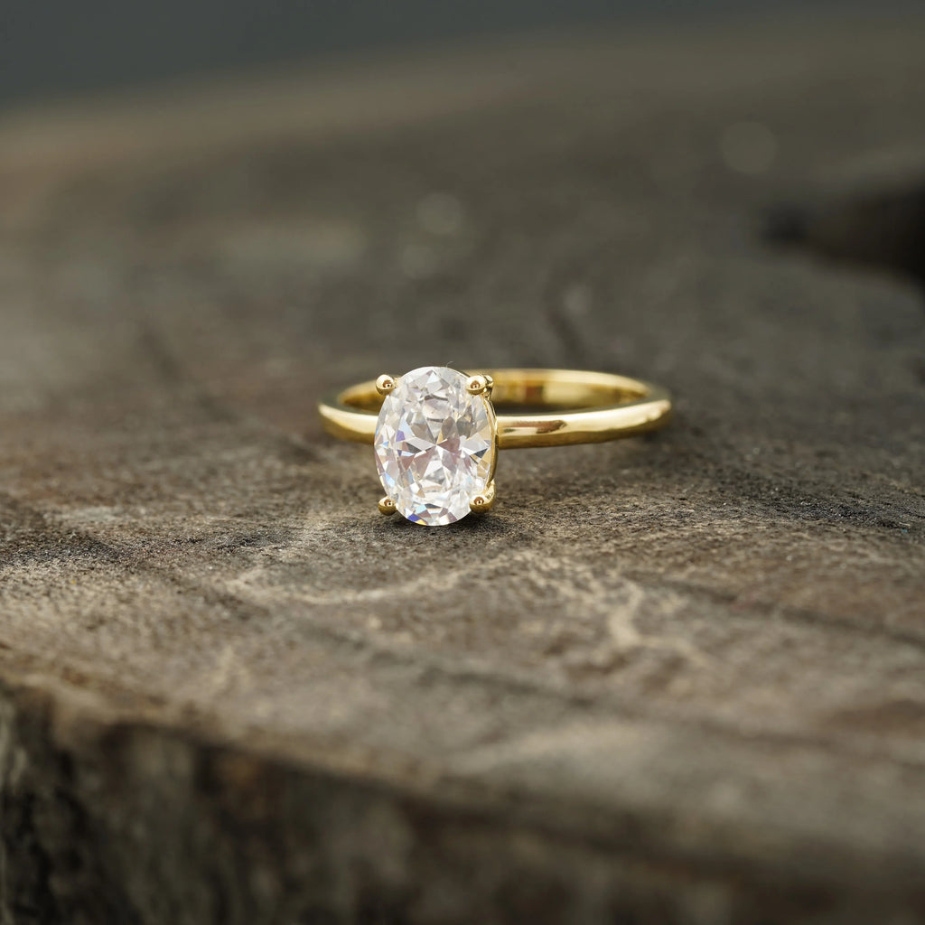 Oval Moissanite Solitaire Ring 10k Solid Gold - MinimalistJewels
