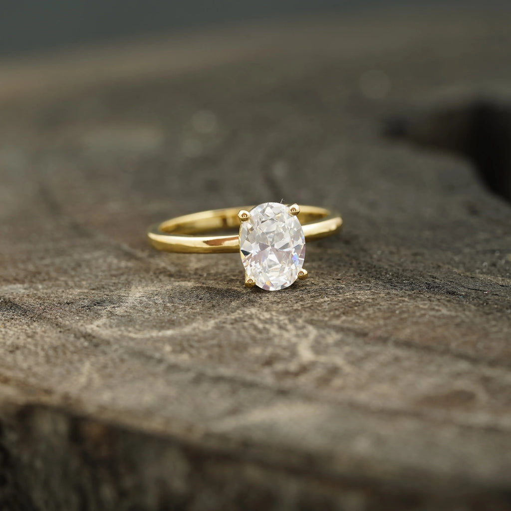 Oval Moissanite Solitaire Ring 10k Solid Gold - MinimalistJewels