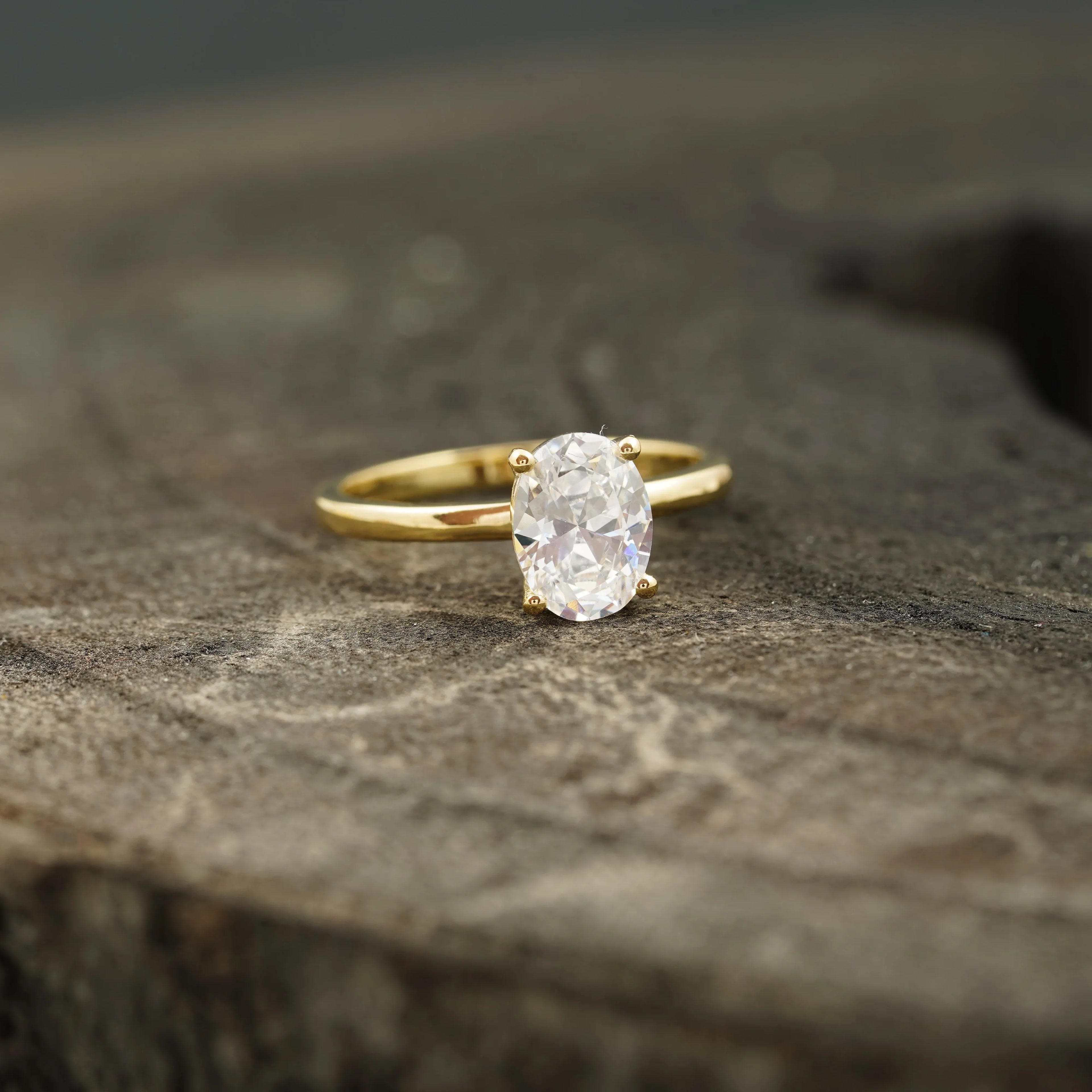 Oval Moissanite Solitaire Ring 10k Solid Gold - MinimalistJewels