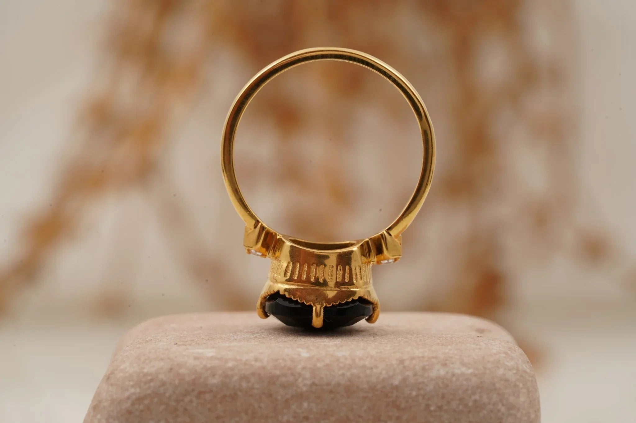 Cushion Black Onyx Vermeil Engagement Ring - MinimalistJewels