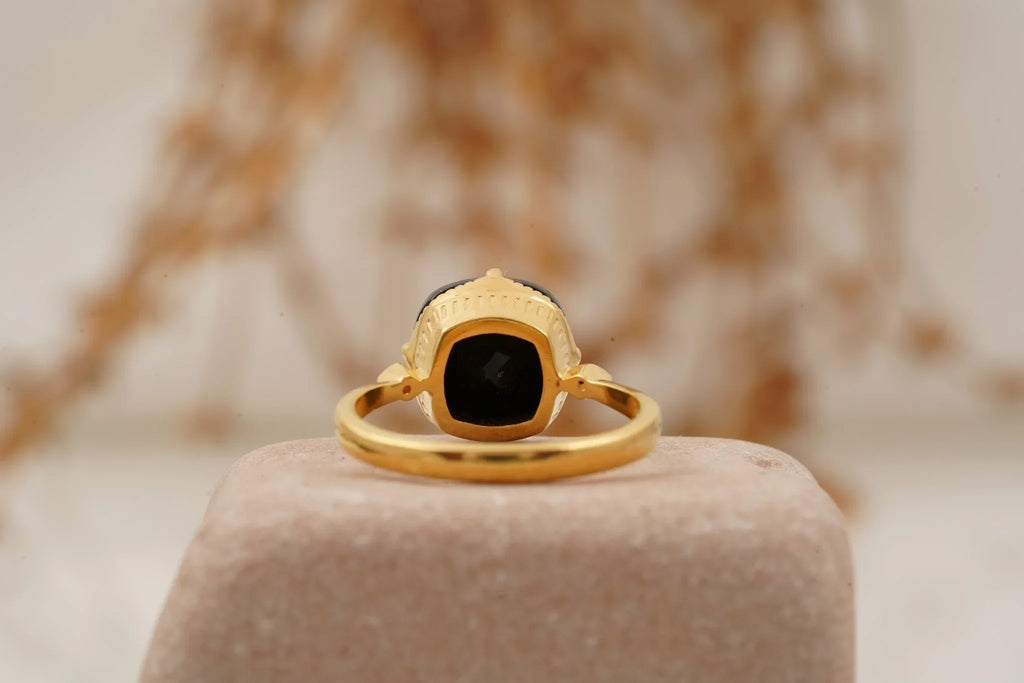 Cushion Black Onyx Vermeil Engagement Ring - MinimalistJewels