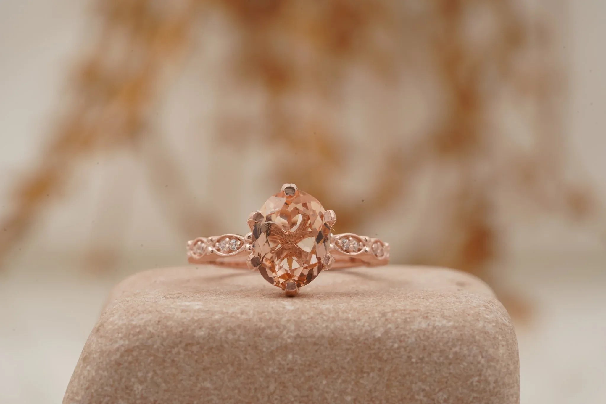 Oval Cut Morganite 2.5ct Engagement Rings For Women - MinimalistJewels