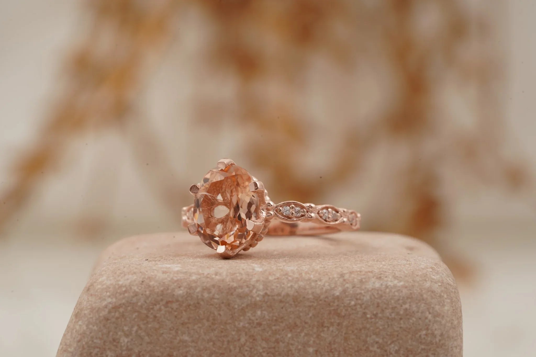 Oval Cut Morganite 2.5ct Engagement Rings For Women - MinimalistJewels