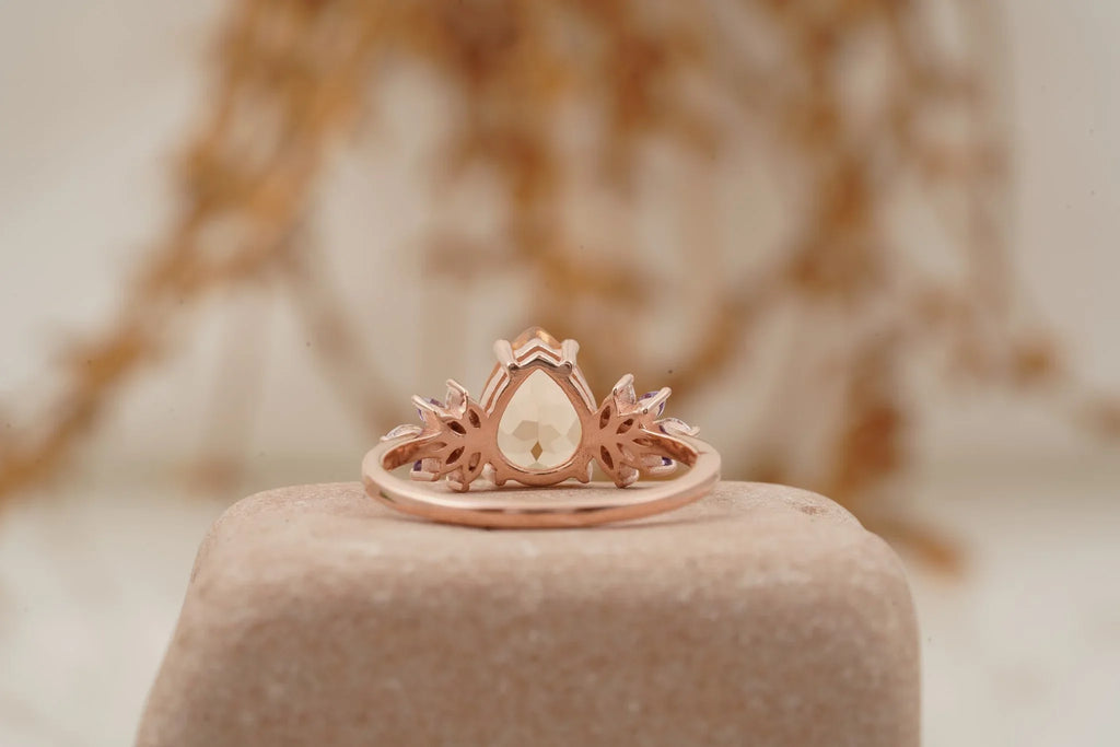 Pear Morganite Cluster Moissanite Alexandrite Ring - MinimalistJewels