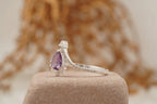 Pear Cut Alexandrite Wedding Band Stacking Diamond Curved Ring - MinimalistJewels