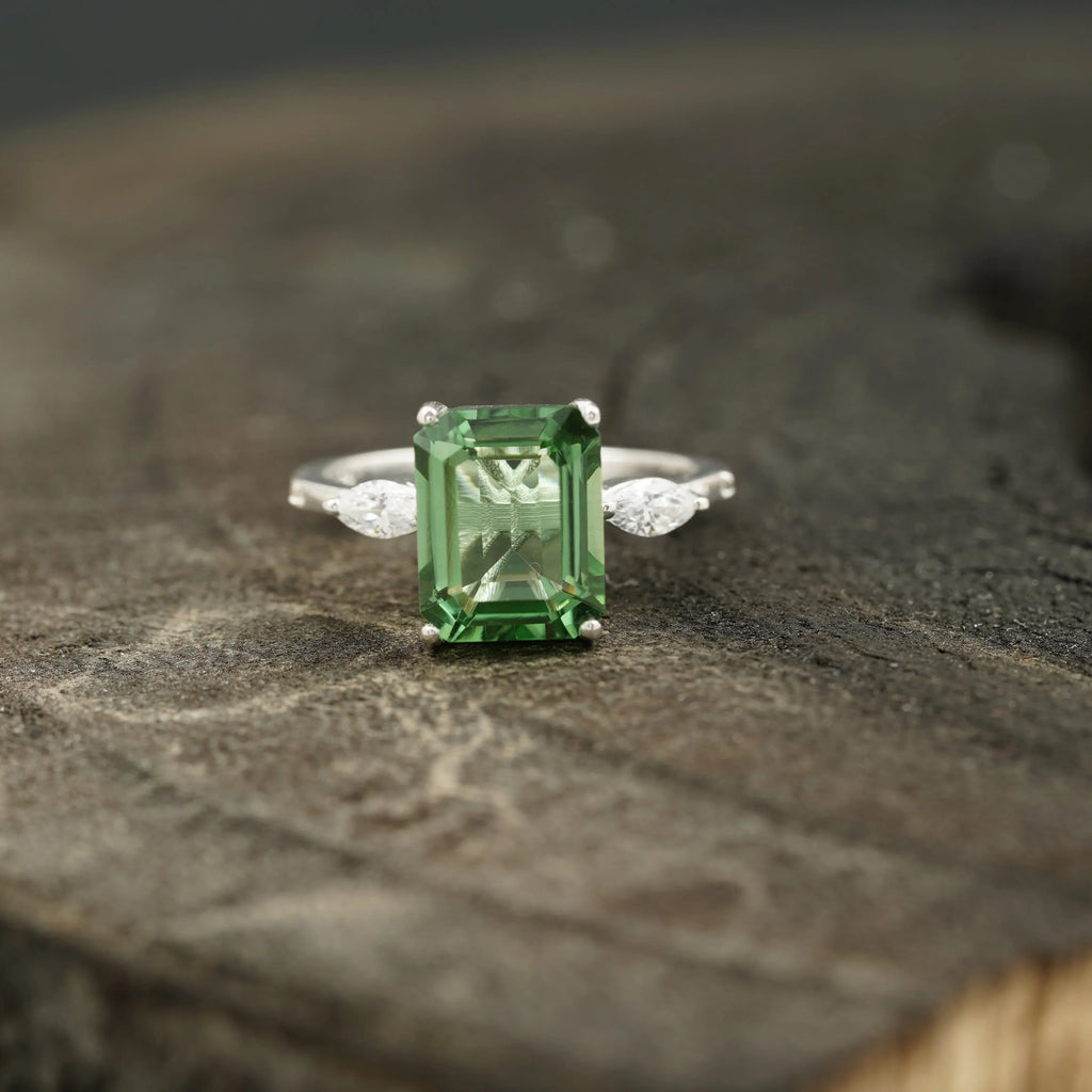 Natural Green Amethyst Prestolite Engagement Ring - MinimalistJewels