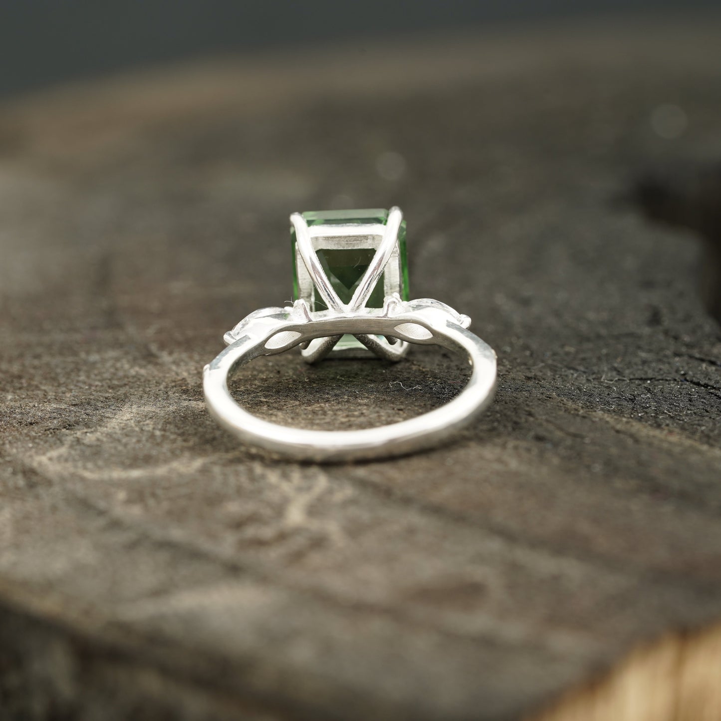 Natural Green Amethyst Prestolite Engagement Ring