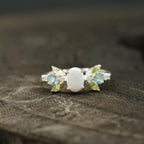 Oval Cut Fire Opal Cluster October Birthstone Engagement Ring - MinimalistJewels