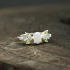 Oval Cut Fire Opal Cluster October Birthstone Engagement Ring - MinimalistJewels