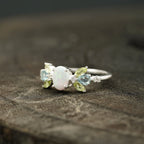 Oval Cut Fire Opal Cluster October Birthstone Engagement Ring - MinimalistJewels