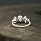Oval Cut Fire Opal Cluster October Birthstone Engagement Ring - MinimalistJewels