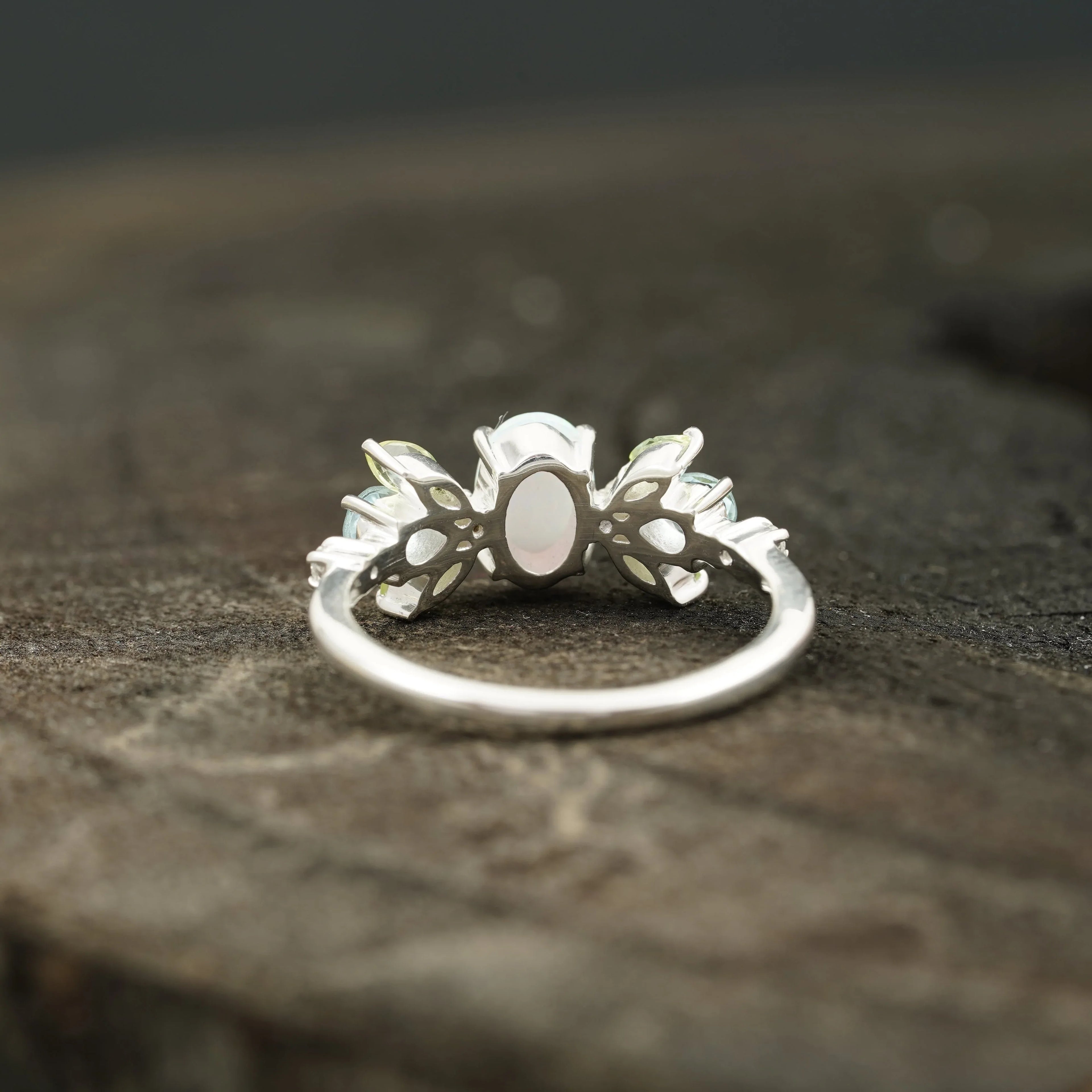 Oval Cut Fire Opal Cluster October Birthstone Engagement Ring - MinimalistJewels