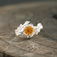 Round Citrine Leaf Engagement Ring | Nature-Inspired 925 Silver