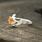 Round Citrine Leaf Engagement Ring | Nature-Inspired 925 Silver