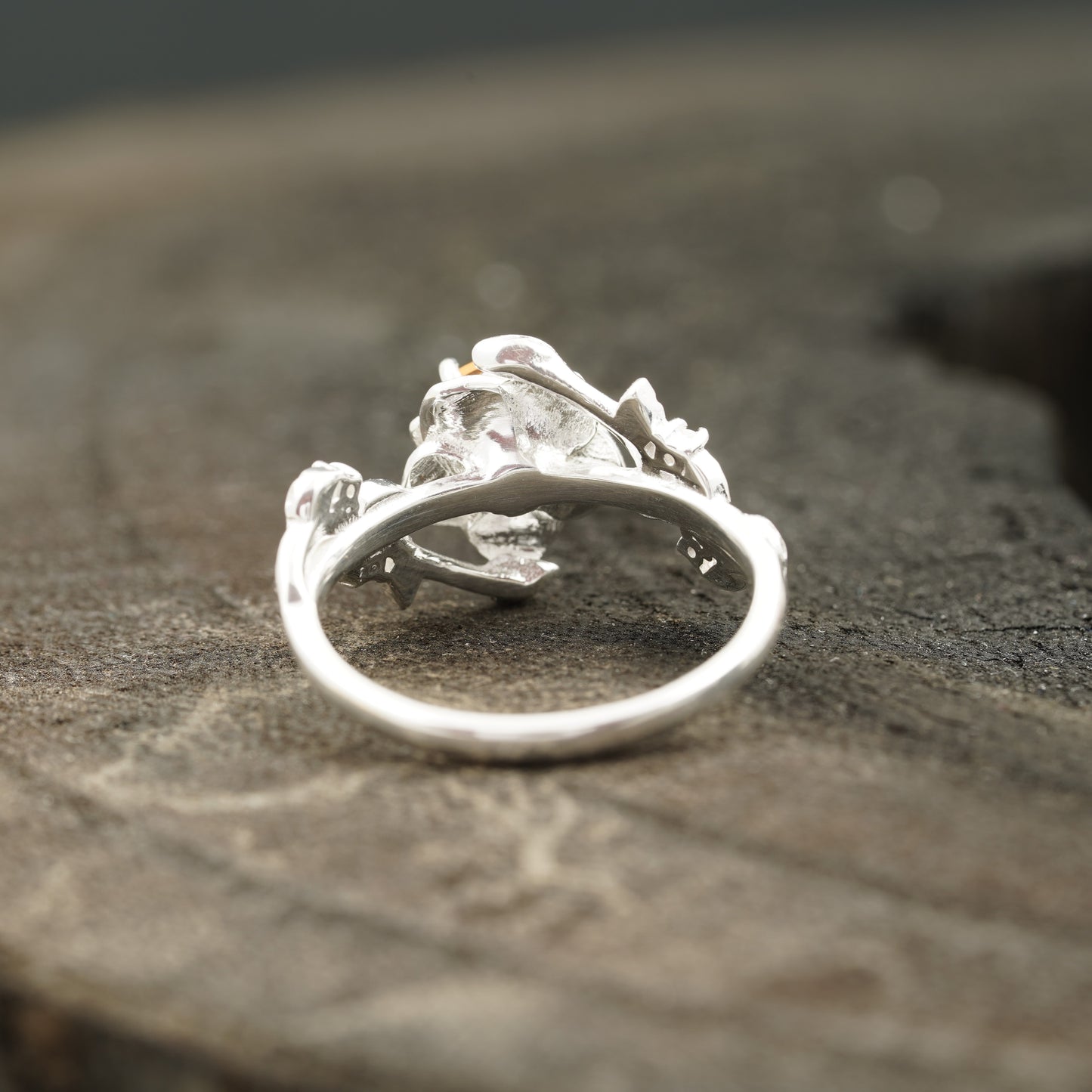 Round Citrine Leaf Engagement Ring | Nature-Inspired 925 Silver