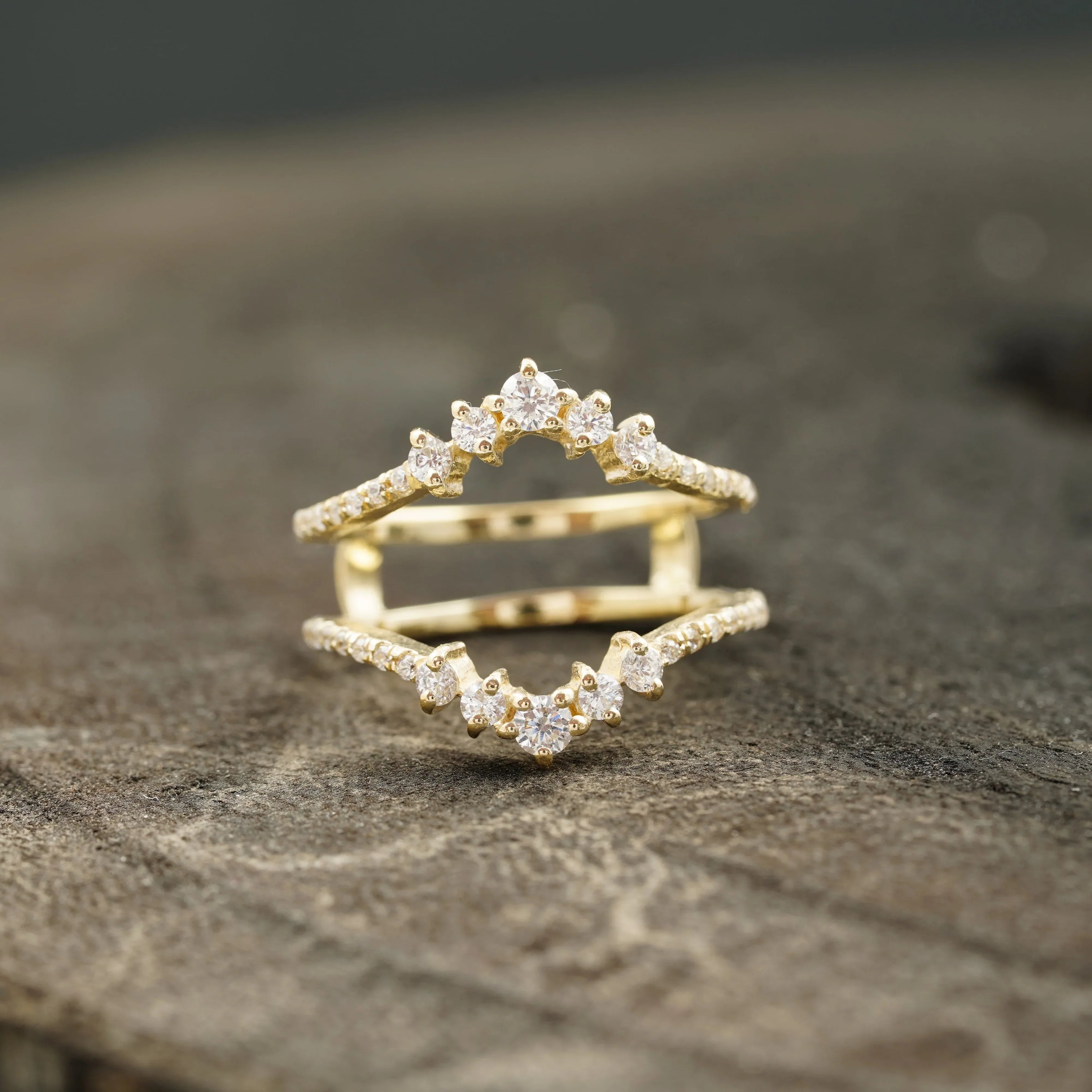 Double Curved Enhancer Moissanite Rose Gold Wedding Band Ring - MinimalistJewels