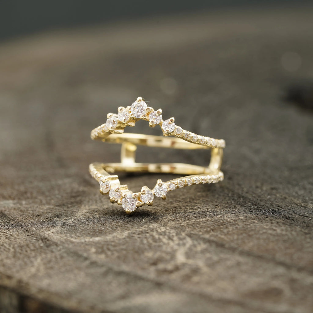 Double Curved Enhancer Moissanite Rose Gold Wedding Band Ring - MinimalistJewels