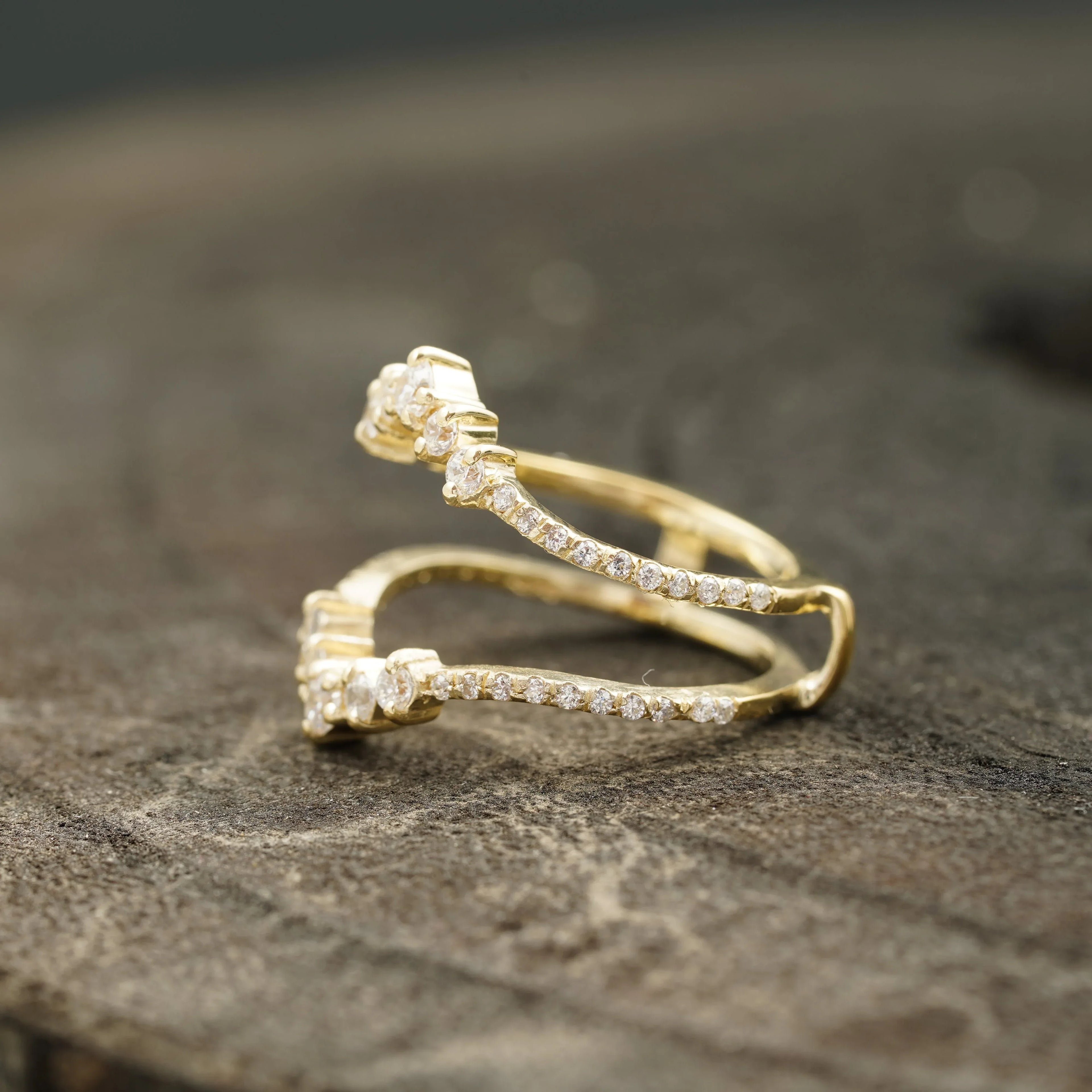 Double Curved Enhancer Moissanite Rose Gold Wedding Band Ring - MinimalistJewels