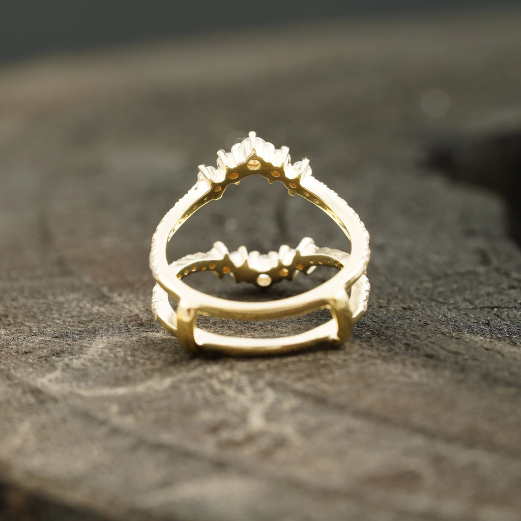 Double Curved Enhancer Moissanite Rose Gold Wedding Band Ring - MinimalistJewels