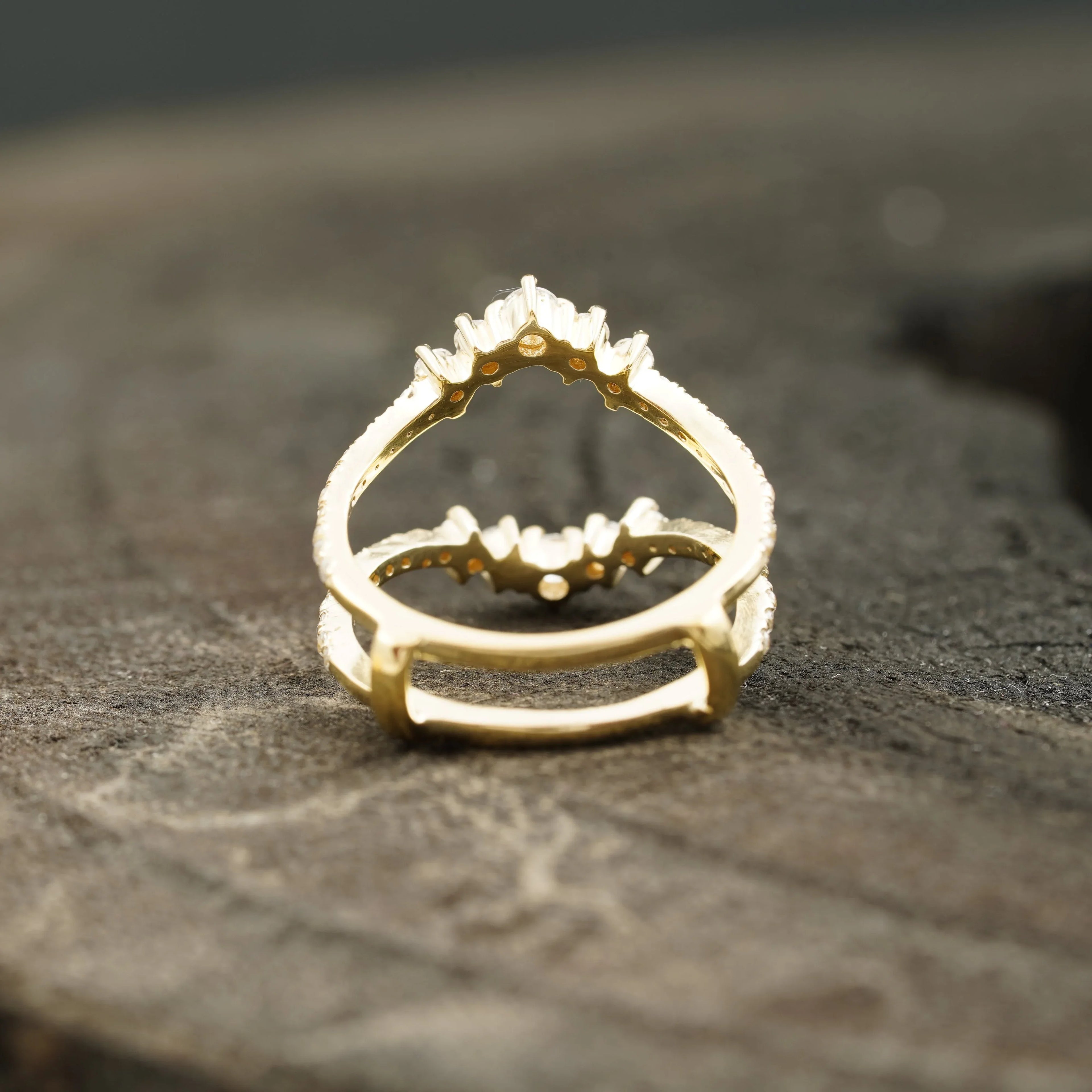 Double Curved Enhancer Moissanite Rose Gold Wedding Band Ring - MinimalistJewels