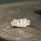 Cluster Moissanite Engagement Ring Emerald and Marquise Cut Ring - MinimalistJewels