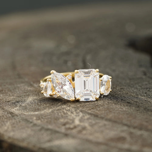 Cluster Moissanite Engagement Ring Emerald and Marquise Cut Ring - MinimalistJewels