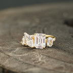 Cluster Moissanite Engagement Ring Emerald and Marquise Cut Ring - MinimalistJewels