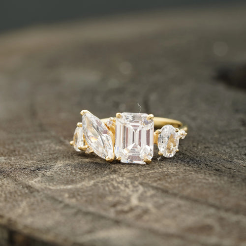 Cluster Moissanite Engagement Ring Emerald and Marquise Cut Ring - MinimalistJewels