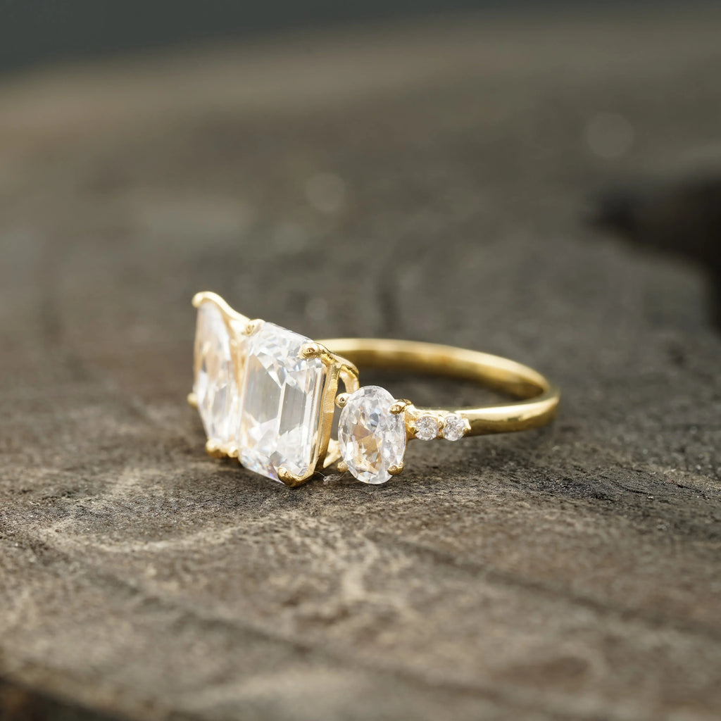 Cluster Moissanite Engagement Ring Emerald and Marquise Cut Ring - MinimalistJewels