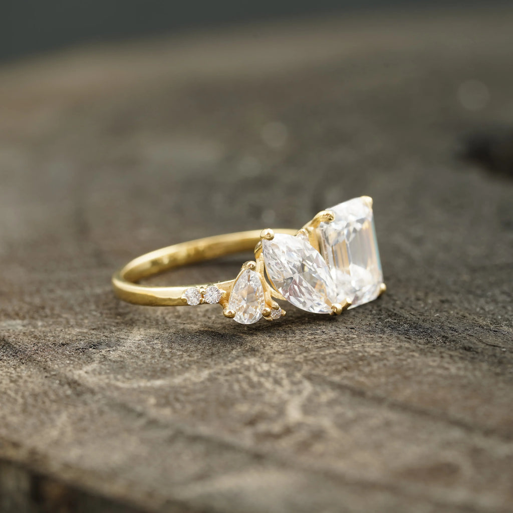 Cluster Moissanite Engagement Ring Emerald and Marquise Cut Ring - MinimalistJewels