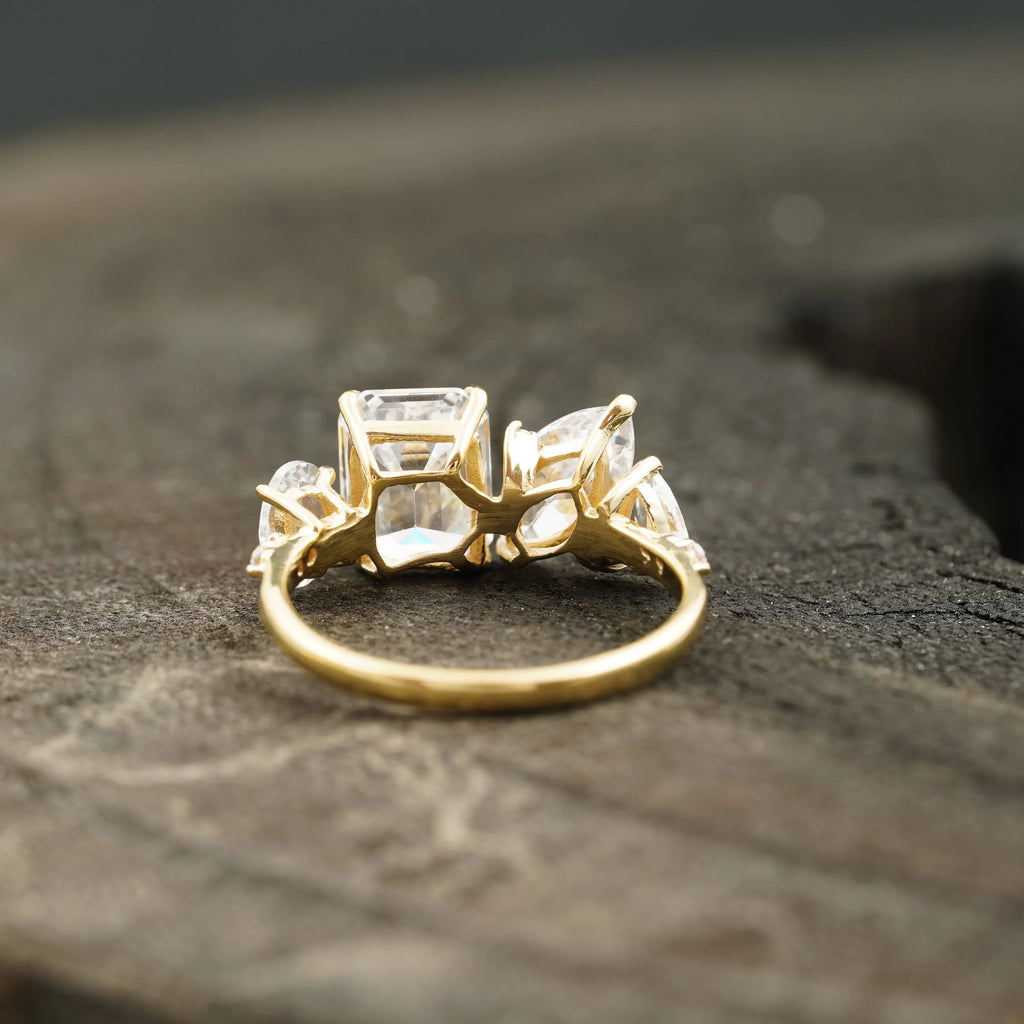 Cluster Moissanite Engagement Ring Emerald and Marquise Cut Ring - MinimalistJewels
