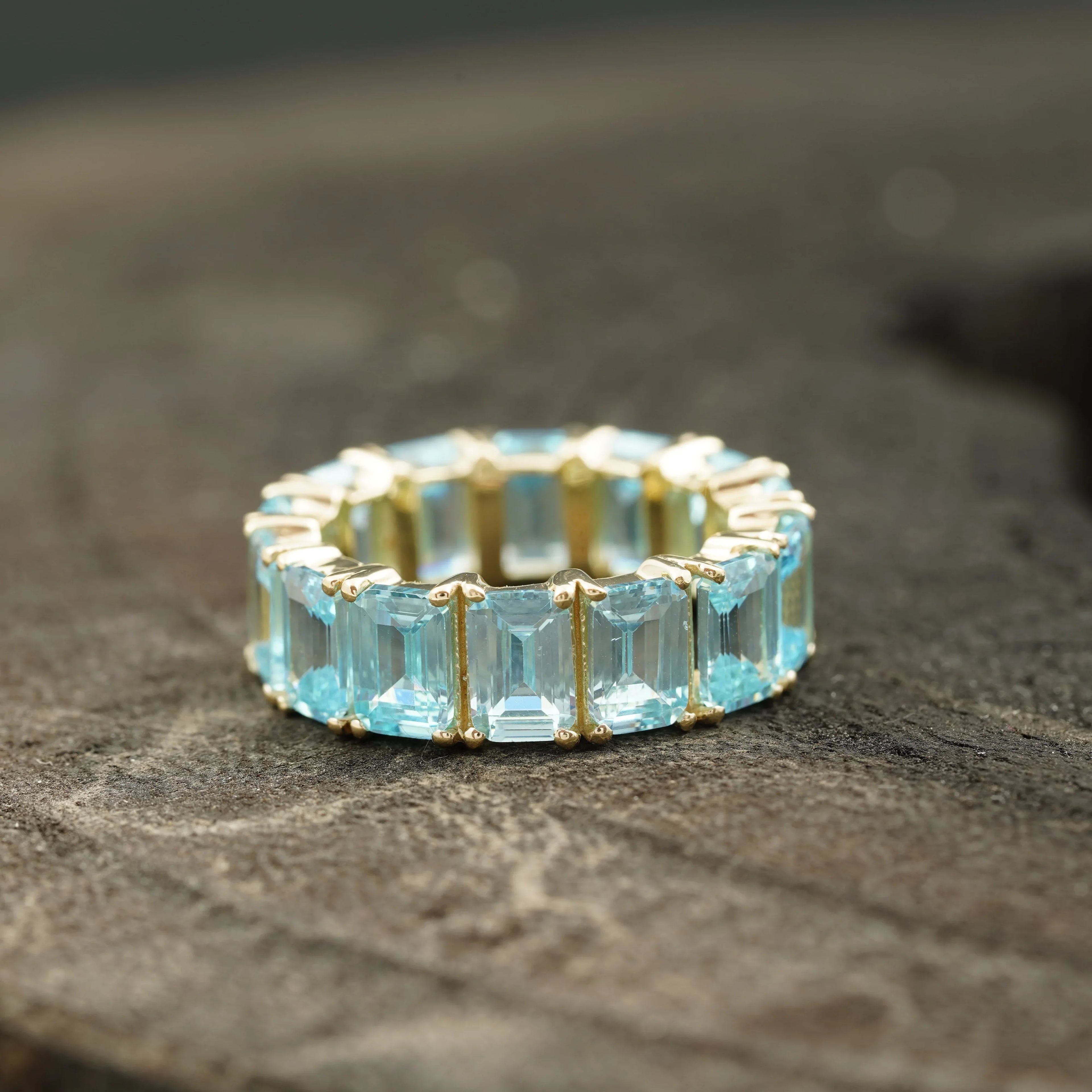 Baguette-Cut Aquamarine Full Eternity Wedding Band - MinimalistJewels
